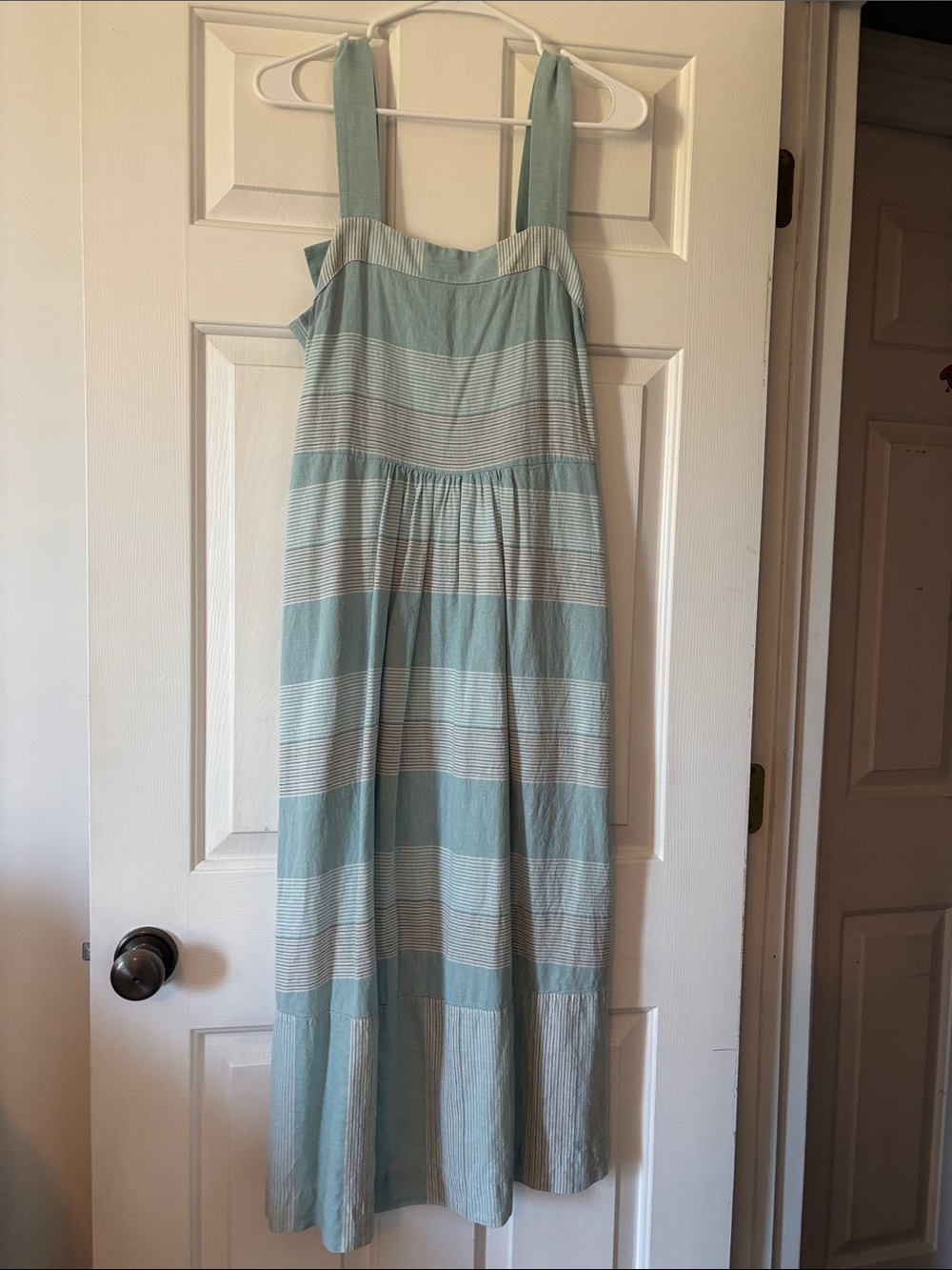 Patagonia Light Blue and White Striped Maxi Sundress